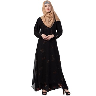 Layered printed abaya- black-multi